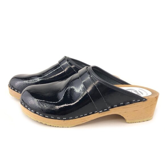 Dala Black Patent Leather Swedish Wooden Clogs EUR 40 - Picture 2 of 14